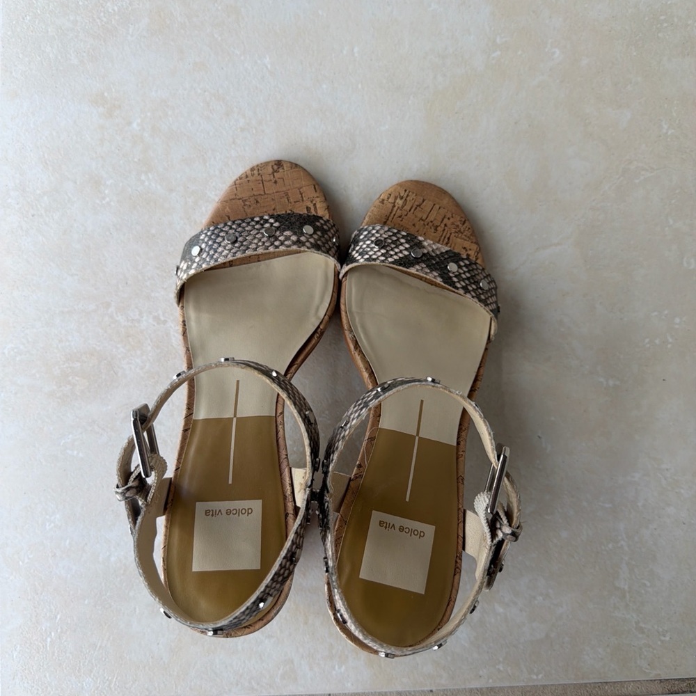 Dolce Vita Snake Print Sandals in Brown and Cream